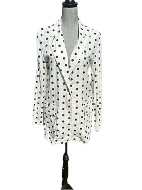 NWT Gianni Bini White Black Polka Dot Linen Blend Blazer Size L